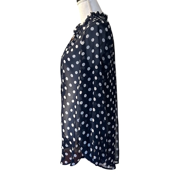 Show Me Your Mumu Alicia Tunic Button Down Shirt SZ Medium Navy Polka Dot Sheer - Picture 4 of 8